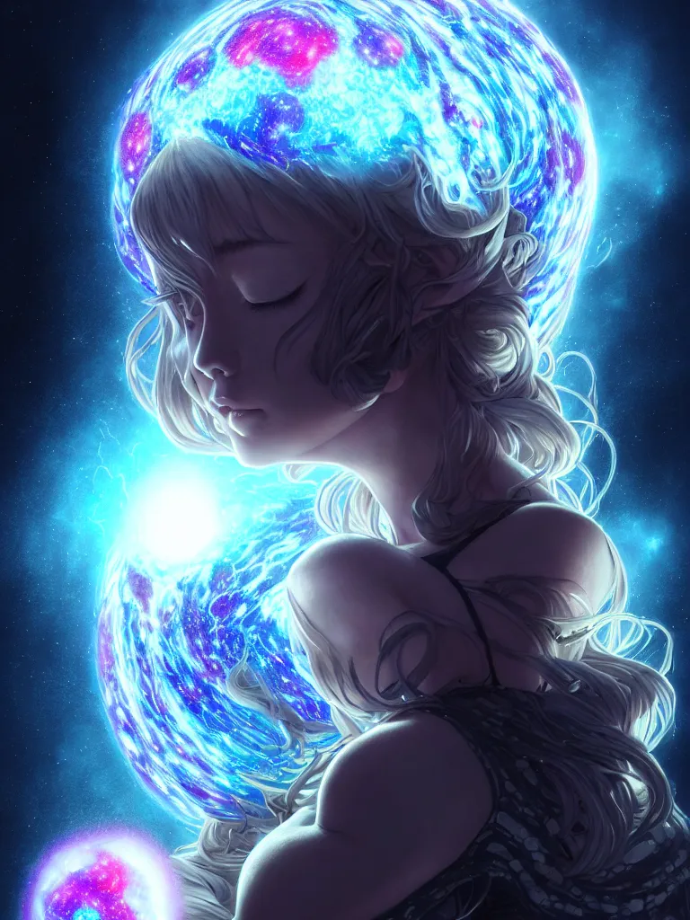 Image similar to azathoth girl wearing a dress made of milky way, conquest earth, occlusion shadow, specular reflection, rim light, unreal engine, artgerm, artstation, art by hiroaki samura and ilya kuvshinov and ossdraws, intricate, highly detailed 8 k, fantasy illustration, extremely beautiful and aesthetic shape of face and body