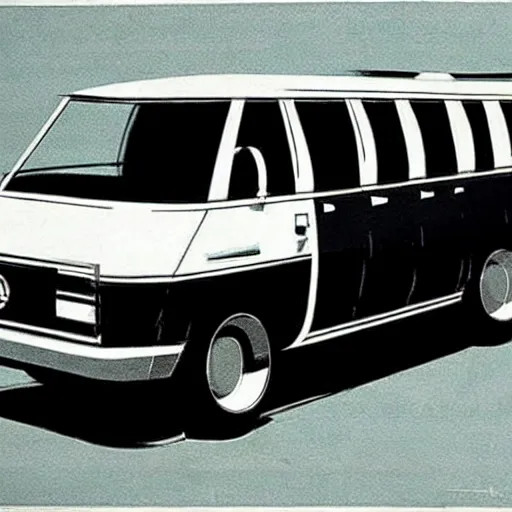 Prompt: concept art for a van with a built - in fire pit, painted by syd mead, high quality