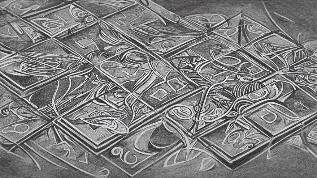 Prompt: charcoal drawing righteous liability isometric puzzle game, intricate design liability