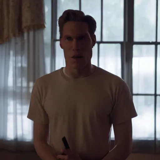 Image similar to Live Action Still of Jerma985 in Sabrina (film), real life, hyperrealistic, ultra realistic, realistic, highly detailed, epic, HD quality, 8k resolution, body and headshot, film still