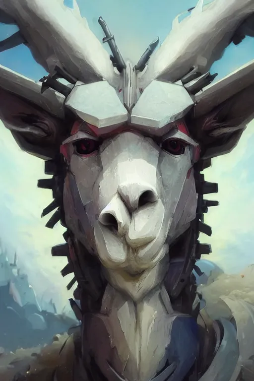 Image similar to closeup portrait of an evangelion beast mode llama, cyberpunk concept art by pete mohrbacher and artgerm and wlop and greg rutkowski and deathburger, digital art, highly detailed, intricate, sci-fi, sharp focus, Trending on Artstation HQ, deviantart, unreal engine 5, 4K UHD image, daily deviation, masterpiece llama art