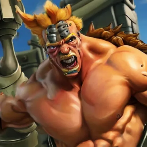 Image similar to a screenshot of arnold schwarzenegger as junkrat in overwatch