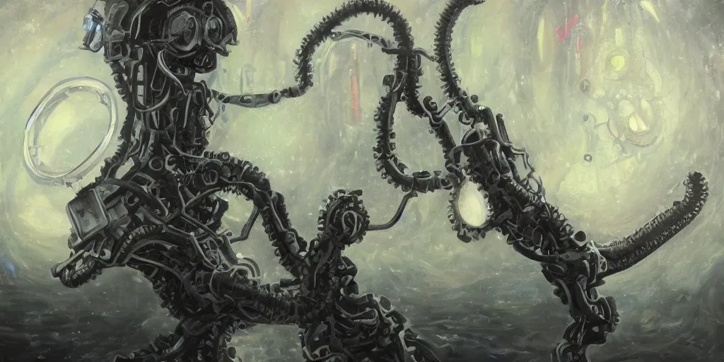 Image similar to Lovecraftian GladOS, oil painting, 4k