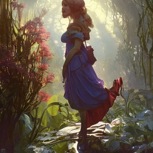 Image similar to alice in wonderland, dramatic lighting, high detail, painted, by greg rutkowski, painted by stanley artgerm, painted by alphonse mucha, trending on artstation