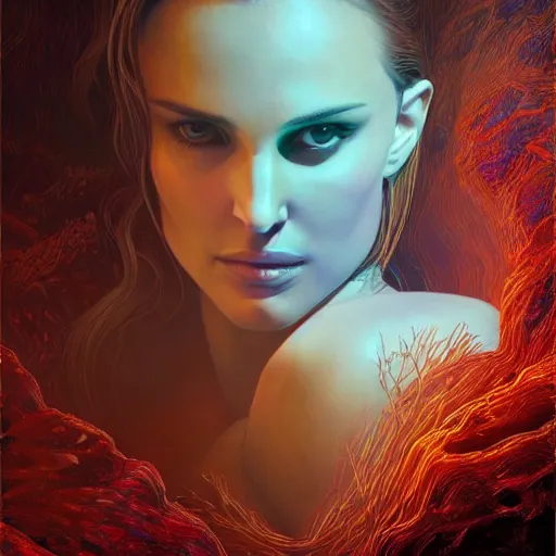 Image similar to photorealistic beautiful ethereal natalie portman in the style of michael whelan and greg rutkowski. hyperdetailed photorealism, 1 0 8 megapixels, amazing depth, glowing rich colors, powerful imagery, psychedelic overtones, 3 d finalrender, 3 d shading, cinematic lighting, artstation concept art