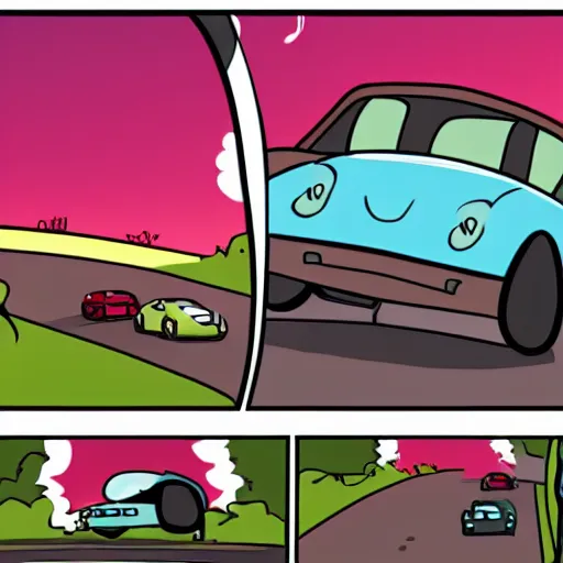 Prompt: cow driving a car, comics style, 4 k