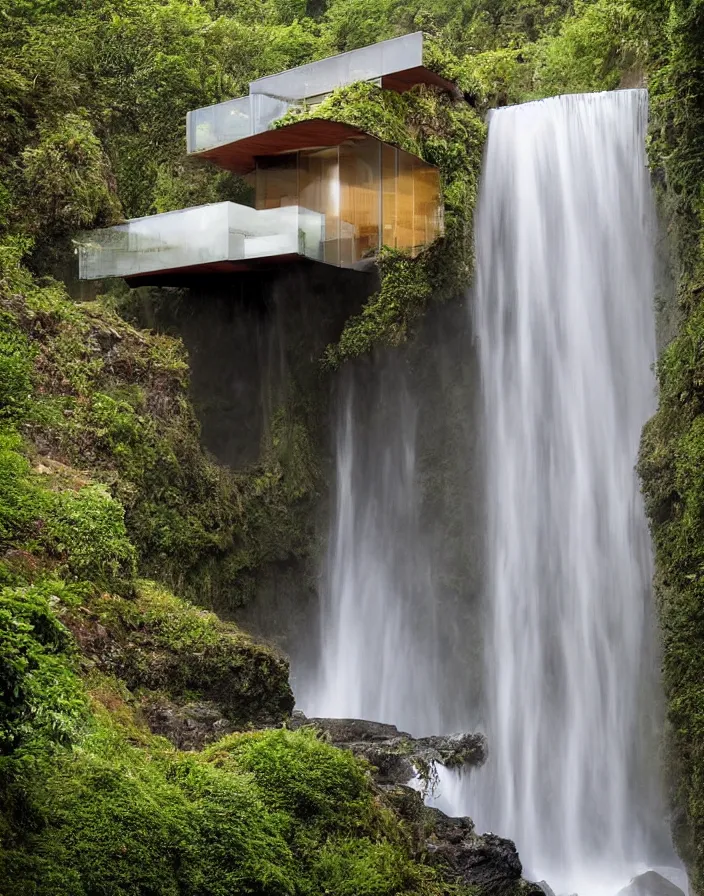 Image similar to house under waterfall