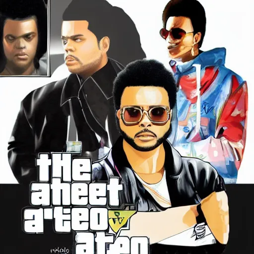 Prompt: the weeknd and michael jackson in the style of gta v artwork, digital art