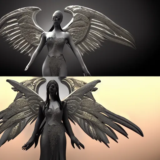 Image similar to gothic angel neon city epic pose ultra detail 3 d render concept, 8 k, stunning award winning art