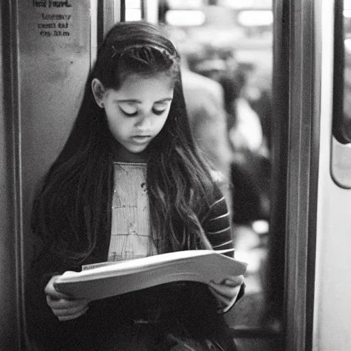 Prompt: “ girl reading a book in the new york city subway, detailed faces, photograph by henri cartier - bresson ”