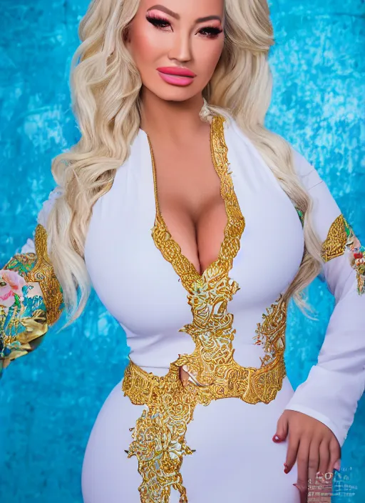 Prompt: portrait of lindsey pelas wearing ao dai, by charlotte grimm, studio light, detailed face, canon eos c 3 0 0, ƒ 1. 8, 3 5 mm, 8 k, medium - format print, half body shot