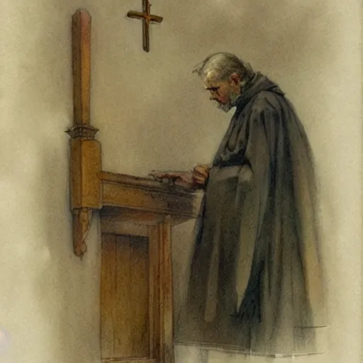 Image similar to (((((1950s chapel with a priest . muted colors.))))) by Jean-Baptiste Monge !!!!!!!!!!!!!!!!!!!!!!!!!!!