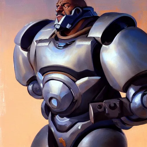 Image similar to greg manchess portrait painting of fully armored bionic augmented the foundation aka dwayne the rock as overwatch character, medium shot, asymmetrical, profile picture, organic painting, sunny day, matte painting, bold shapes, hard edges, street art, trending on artstation, by huang guangjian, gil elvgren, ruan jia, greg rutkowski, gaston bussiere