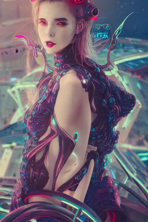 Custom Digital Art, Cyberpunk, Anime Girl. Horns, Demon