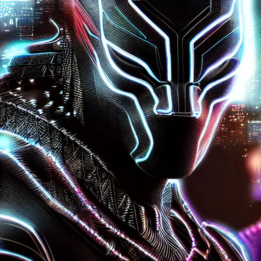 Image similar to Cyberpunk Black Panther, close up shot, neon, cyborg, futuristic, photorealistic, 8K,