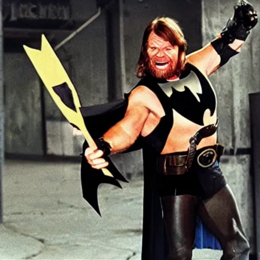 Prompt: hacksaw jim duggan as batman.