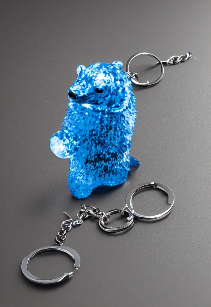 Prompt: a small blue crystal bear keychain by greg rutkowski, sung choi, mitchell mohrhauser, maciej kuciara, johnson ting, maxim verehin, peter konig, 8 k photorealistic, cinematic lighting, hd, high details, dramatic, atmosphereric, trending on artstation