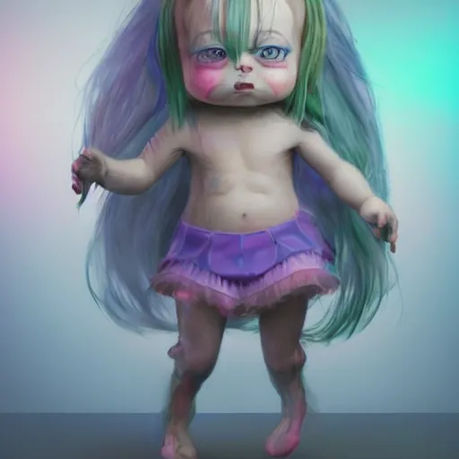 Image similar to A full body shot of a cute and mischievous huggy-wuggy from poppy-playtime the video game. Fancy Dress. Subsurface Scattering. Translucent Skin. Rainbow palette. defined facial features, symmetrical facial features. Opalescent surface. beautiful lighting. By Giger and Ruan Jia and Artgerm and WLOP and William-Adolphe Bouguereau. Photo real. Hyper-real. Photorealism. Fantasy Illustration. Sailor Moon hair. Masterpiece. trending on artstation, featured on pixiv, award winning, cinematic composition, dramatic pose, sharp, details, Hyperrealism, HD, HDR, 4K, 8K.