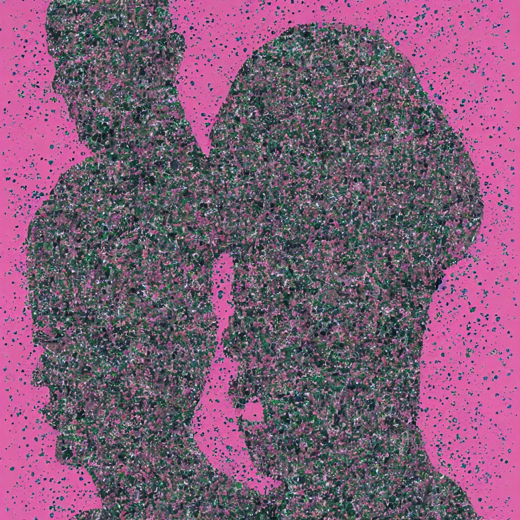 Image similar to camo made of out teeth, smiling, abstract, maya bloch artwork, pink convertible, do hoang tuong artwork, cryptic, dots, stipple, lines, splotch, concrete, color tearing, pitch bending, faceless people, tribal, dark, ominous, eerie, minimal, points, technical, painting