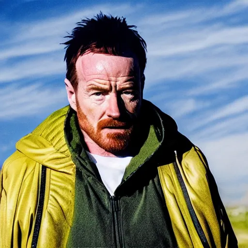 Prompt: a movie still shot of bryan cranston as jesse pinkman