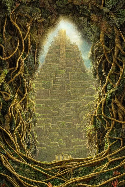 Image similar to intricate stunning highly detailed illustration of the inca lost city of gold, 🌱, by agostino arrivabene and vladimir kush, surreal, digital painting, ultra realistic, dramatic lighting, twisted vines, lush plants, pristine water, artstation