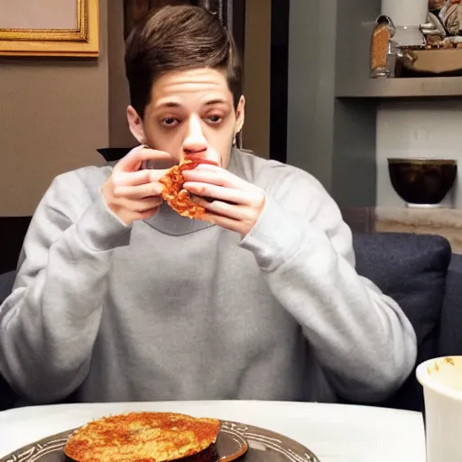 Image similar to Pete Davidson eating from a plate made from fur little tears