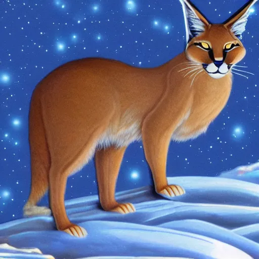 Prompt: A caracal in hyperborea, Photo realistic