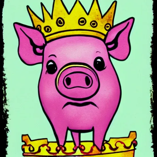 Image similar to pig wearing a simple gold crown in the style of peter max