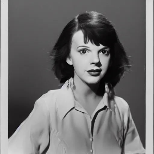Prompt: photographic portrait of a hybrid of mimi lieber and judy garland aged 2 2, with a fringe, 8 k