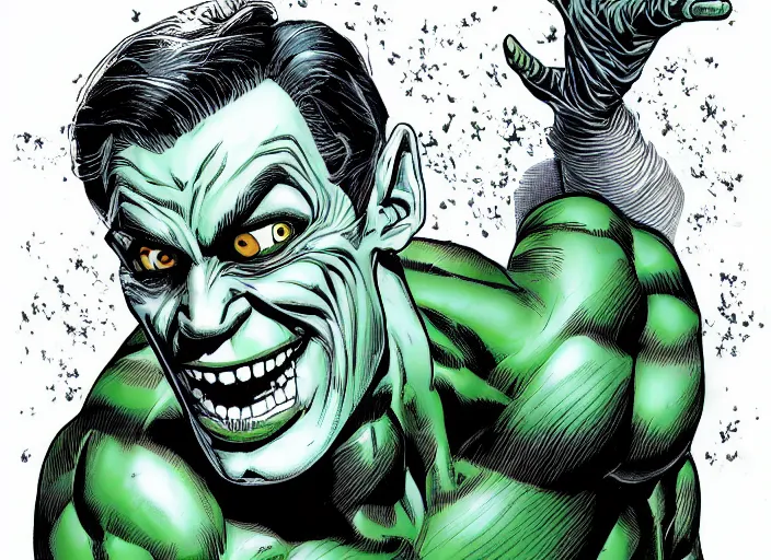 Image similar to portrait of hyper realistic comic green goblin