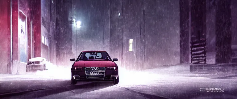 Prompt: Audi A4 B6 Avant (2002), eldritch horror anomaly, a gritty neo-noir, dramatic lighting, cinematic, eerie person, death, homicide, homicide in the snow, gunshots, establishing shot, extremely high detail, photorealistic, red fog, chaos, arson, burning city, cinematic lighting, artstation, by simon stalenhag, Max Payne (PC) (2001) winter New York at night, In the style of Max Payne 1 graphic novel, flashing lights, Poets of the Fall - Late Goodbye