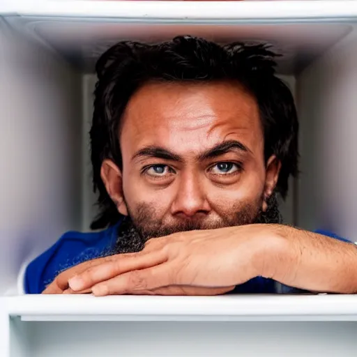 Image similar to man hiding inside a refrigerator