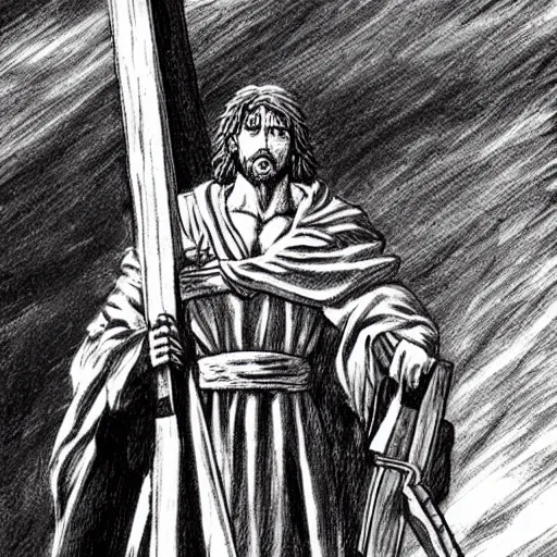 Jesus hanging on the cross in the style of Berserk by, Stable Diffusion