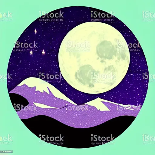 Image similar to beautiful detailed vector art of the moon, blue and purple with black background, style of tom whalen, enamel pin