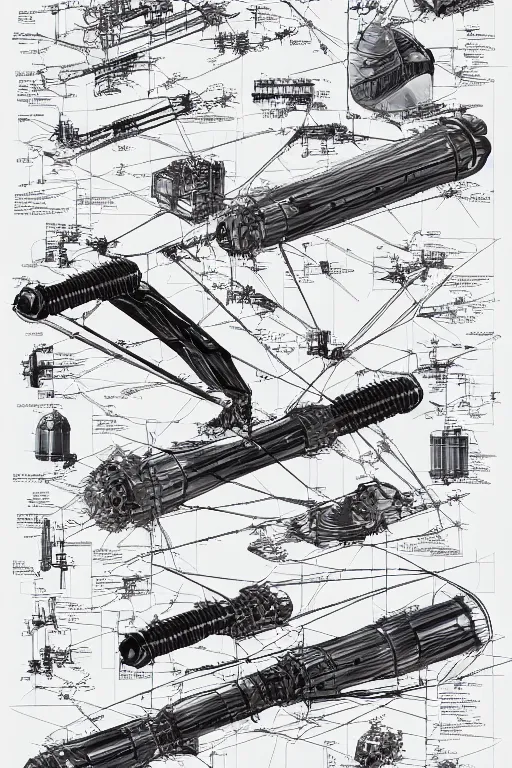 Image similar to aesthetically pleasant technical drawing of an open - source nuclear weapon machinery, hyperdetailed, complex, intricate, exploded view!!, 4 k, trending on artstation