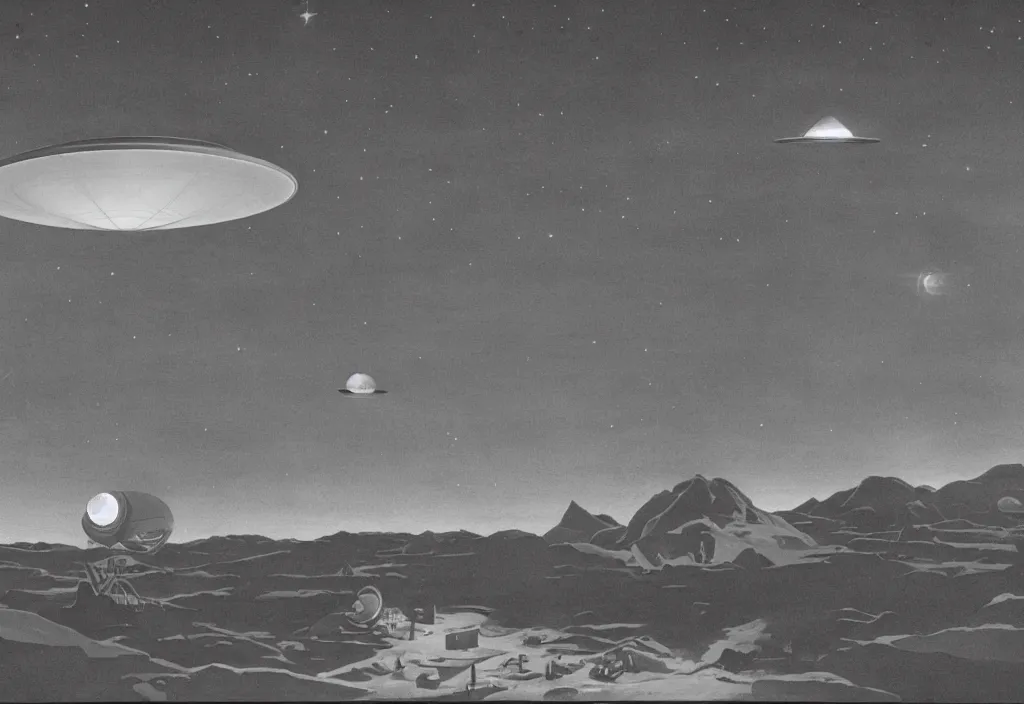 Image similar to UFO sighting, Rick Guidice, Chesley Bonestell, Lucien Rudaux, Rolf Klep, Fred Freeman, George Pal