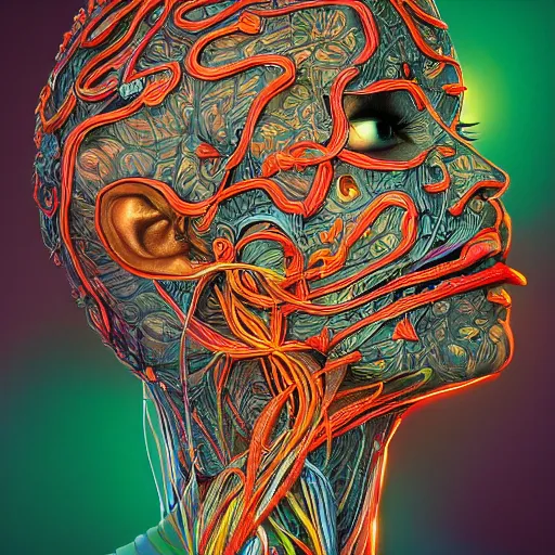 Prompt: the anatomical face of a ridiculously beautiful and pretty black woman partially made of onion rings of all colors looking up, an ultrafine detailed illustration by james jean, final fantasy, intricate linework, bright colors, behance contest winner, vanitas, angular, altermodern, unreal engine 5 highly rendered, global illumination, radiant light, detailed and intricate environment