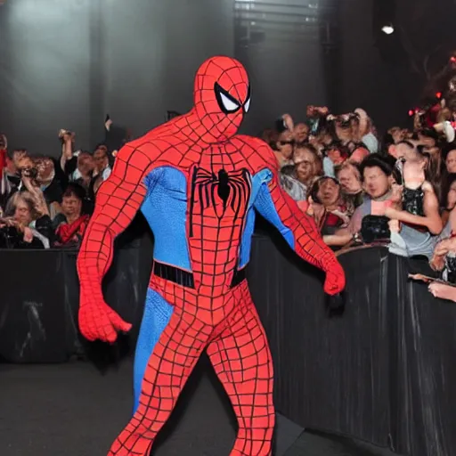 Image similar to dwayne johnson entrances wearing spiderman costumes