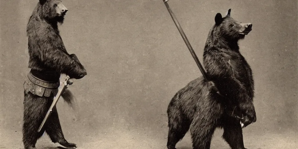 Image similar to anthropomorphic asian black bear in samurai armor, 1900s photo