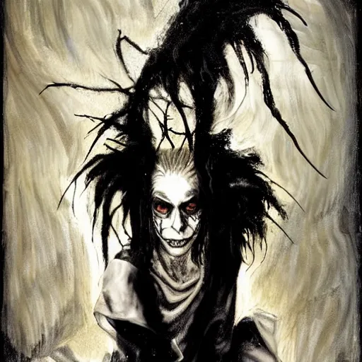 Image similar to gaunt ( the cure fan ) as dream from sandman, dim stars as eyes, portrait of nick cave, by jeremy mann, by cedric peyravernay, by ben templesmith, by dave mckean and richard avedon, dramatic lightning, sadness, dark eye sockets, in the shadows, punk rock, gothic, high detailed, 8 k