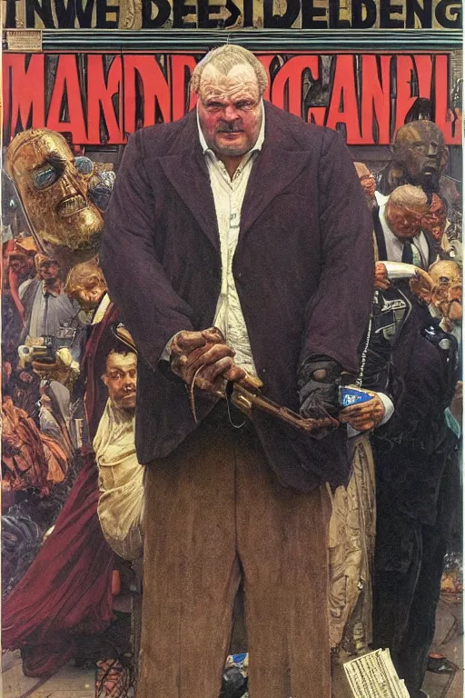 Image similar to full length portrait of huge paul donald wight as marvel's kingpin dressed as gangster, new york, painted by lawrence alma tadema, zdzislaw beksinski, norman rockwell, jack kirby, tom lovell, greg staples