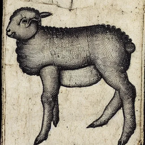 Image similar to “ a 1 5 th century print of a lamb from a page of an emblem book, engraving, detailed ”