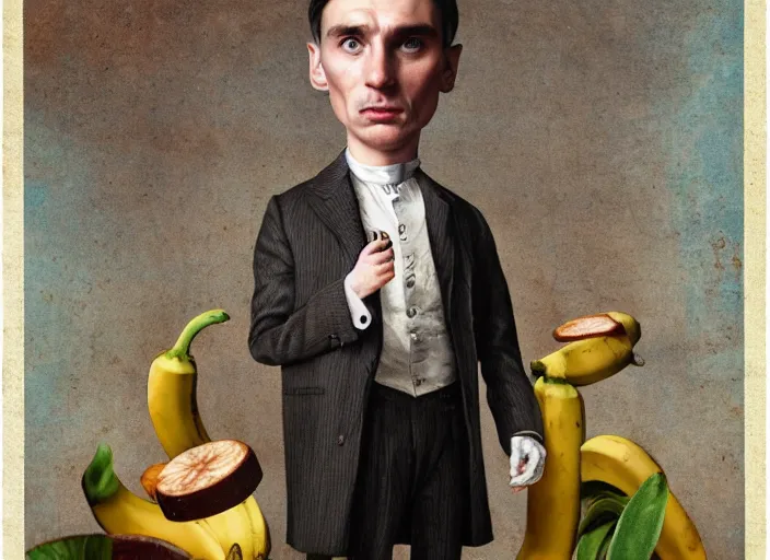 Prompt: thomas shelby in the form of a banana, lowbrow, matte painting, 3 - d highly detailed, in the style of mark ryden,