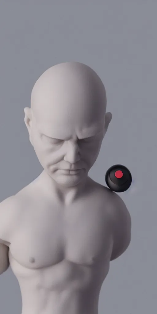 Prompt: a photo of a toy figurine made from resin with a head in form of a pill, no visible face smooth skin, even surface, minimalistic, octane rendering, ambient lighting, white subsurface scattering