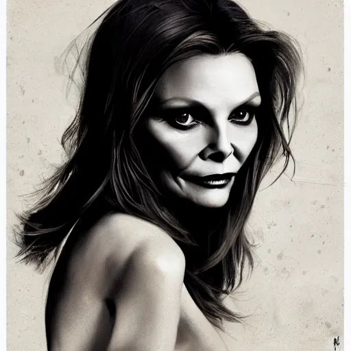 Prompt: michelle pfeiffer is the queen of the undead, portrait painting, medium shot, asymmetrical, profile picture, organic painting, sunny day, matte painting, bold shapes, hard edges, street art, trending on artstation, by huang guangjian, m and gil elvgren and sachin teng