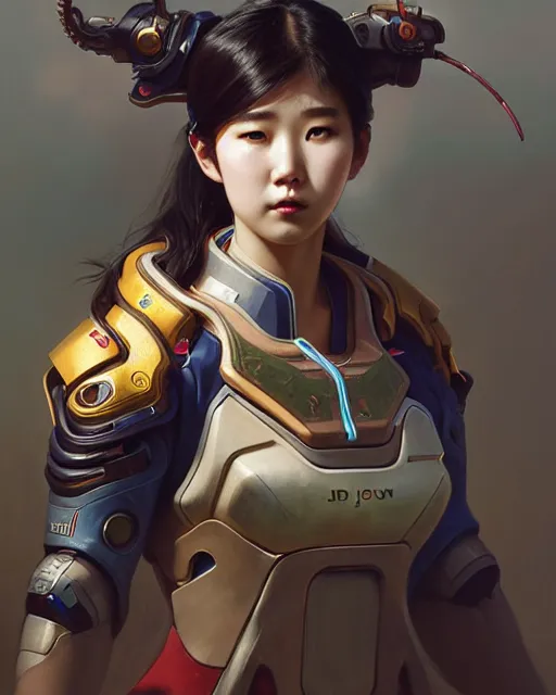 Prompt: jung ho - yeon as d. va from overwatch, character portrait, concept art, intricate details, highly detailed by greg rutkowski, michael whelan and gustave dore