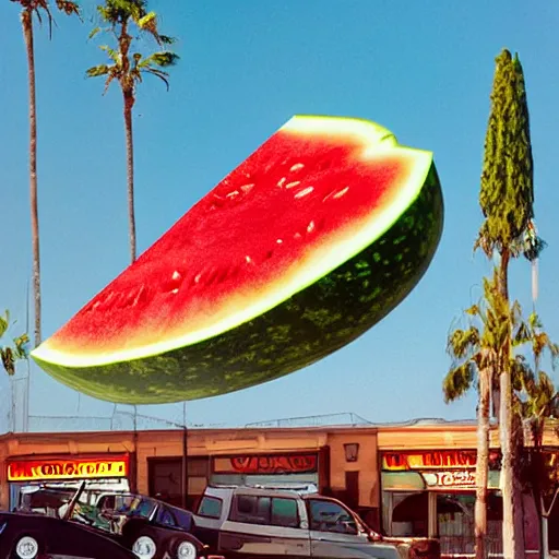 Prompt: a giant watermelon big impact hit on the building, explode and chaos, Holywood scene, full color