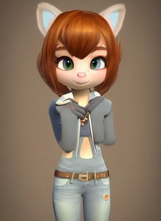 Image similar to female furry mini cute style, character adoptable, highly detailed, rendered, ray - tracing, cgi animated, 3 d demo reel avatar, style of maple story and zootopia, maple story rat girl, grey rat, dark skin, soft shade, soft lighting