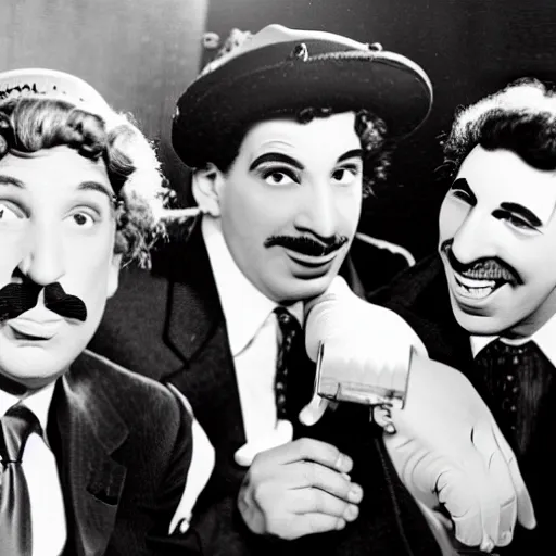 Image similar to The Marx Brothers make fun of Donald Trump