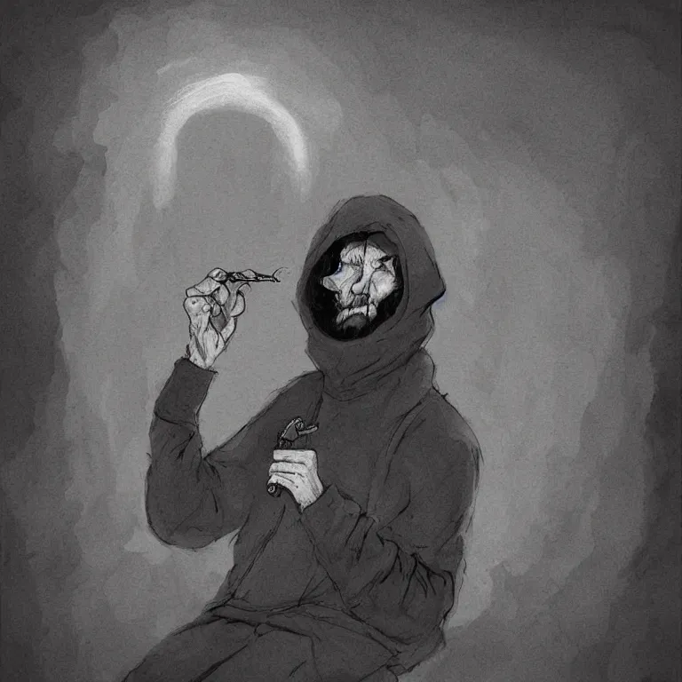 Image similar to gangster in a hoodie smoking a join, in the style of tony sandoval